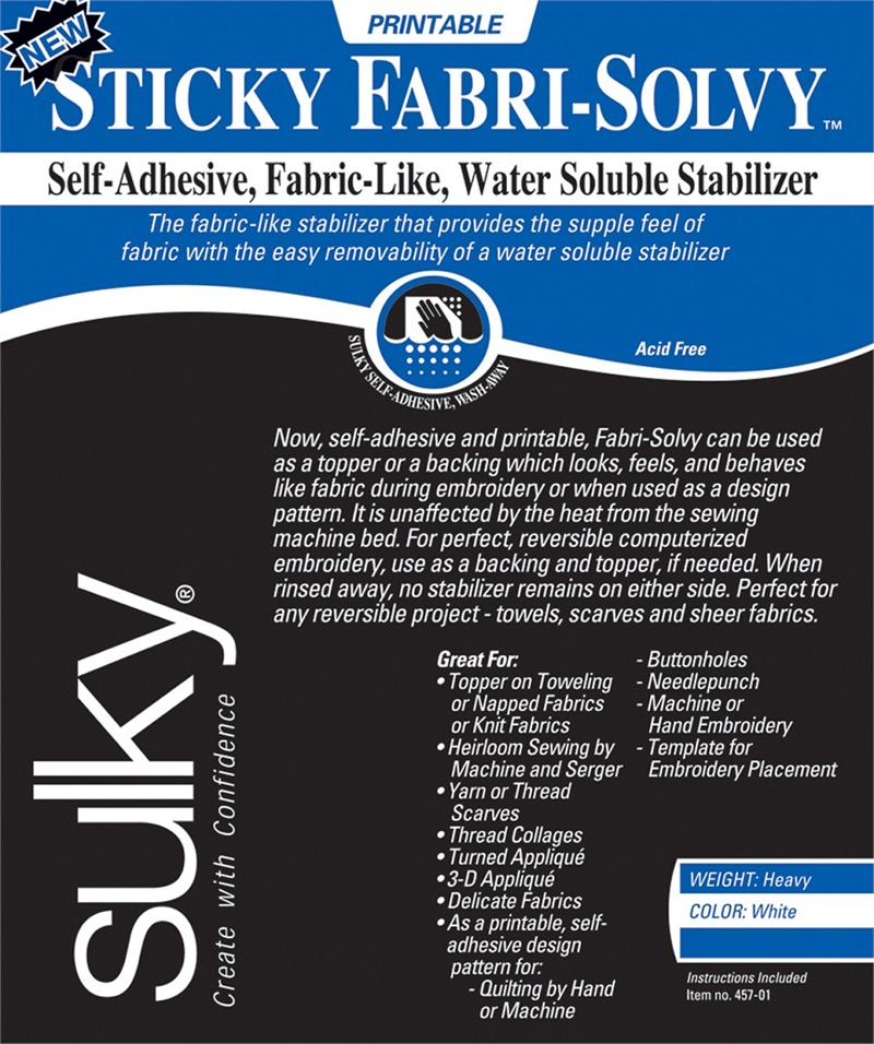 Stick and Stitch Stabilizer, Water-soluble Sticky Fabric
