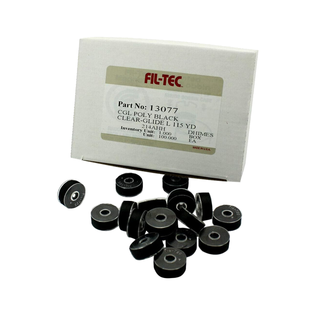 Fil-Tec 100ct Clear Glide "L" Size Prewound Embroidery Bobbins Black 60 Weight Thread 13077