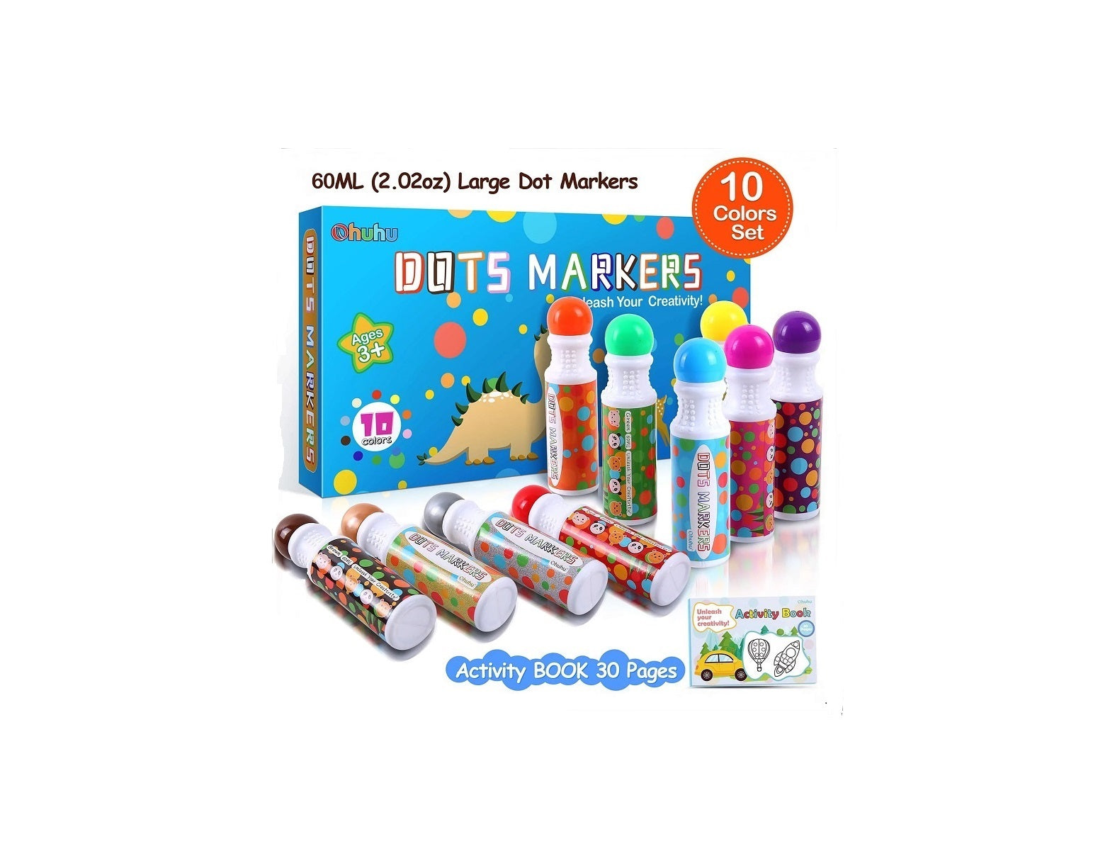 Ohuhu 10ct 60 ml/18mm Dot Markers Bingo Daubers and 30 Pages Activity Book Y30-80700-14