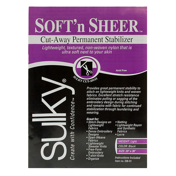 Sulky Soft n Sheer 20"x1yd Permanent Cut Away Embroidery Stabilizer Black 236-01