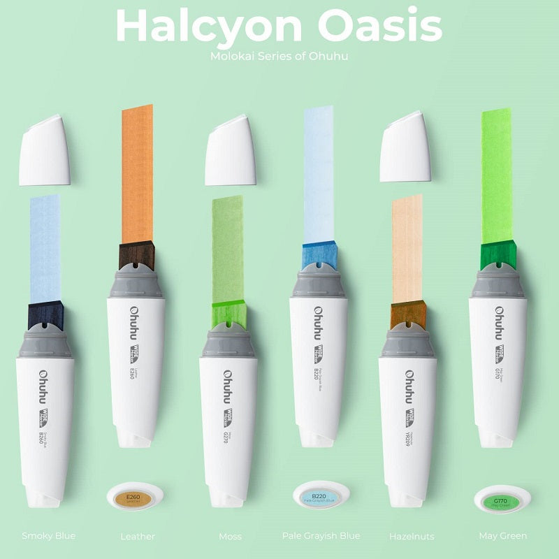 Ohuhu Molokai 6ct Halcyon Oasis Wide Tip Alcohol Markers Y30-80402-40