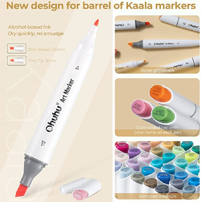 Ohuhu Kaala 24ct Skintone Slim Broad/Fine Dual Tip Alcohol Markers Y30-80402-36