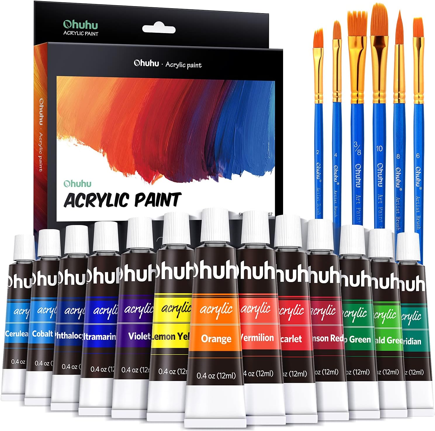 Ohuhu 24ct Acrylic Paint Tubes with 6 Brushes Y30-80700-07