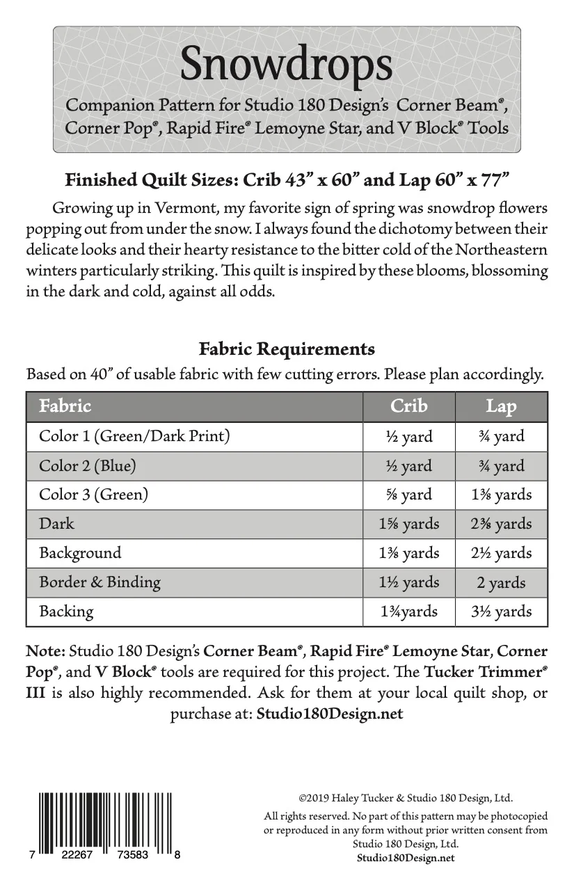 Studio 180 Design Snowdrops Quilting Pattern DTP077 for Sale at World Weidner