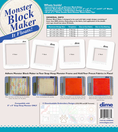 DIME Monster Block Maker for 8x8" Snap Hoop Monster