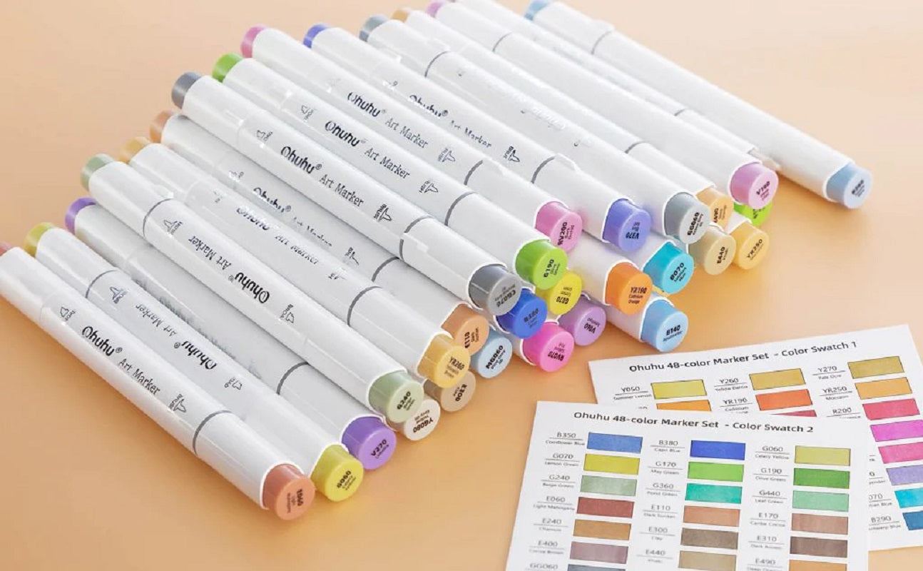 Ohuhu Honolulu 48ct Midtone Brush/Chisel Dual Tip Alcohol Markers Y30-80401-49