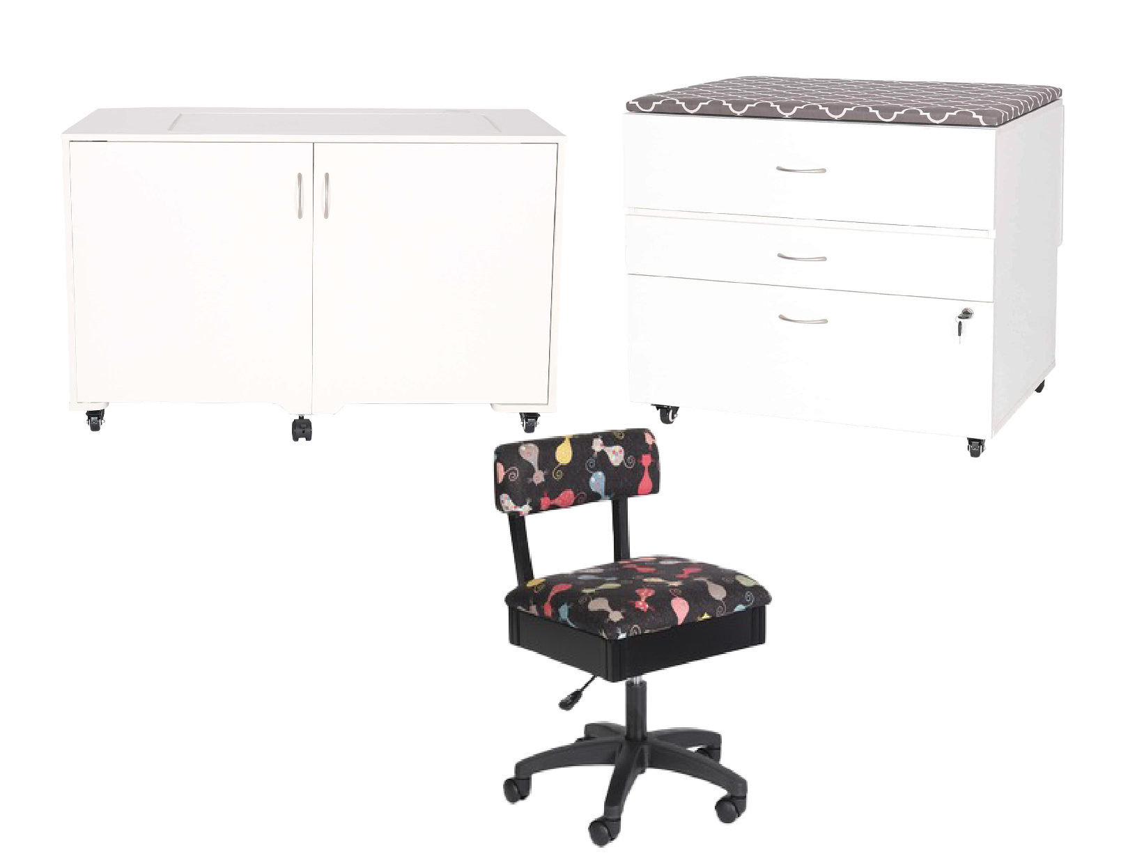 Arrow Sewing MOD XL Hydraulic Cabinet + MOD Embroidery Arm Cabinet Sewing Furniture Bundle