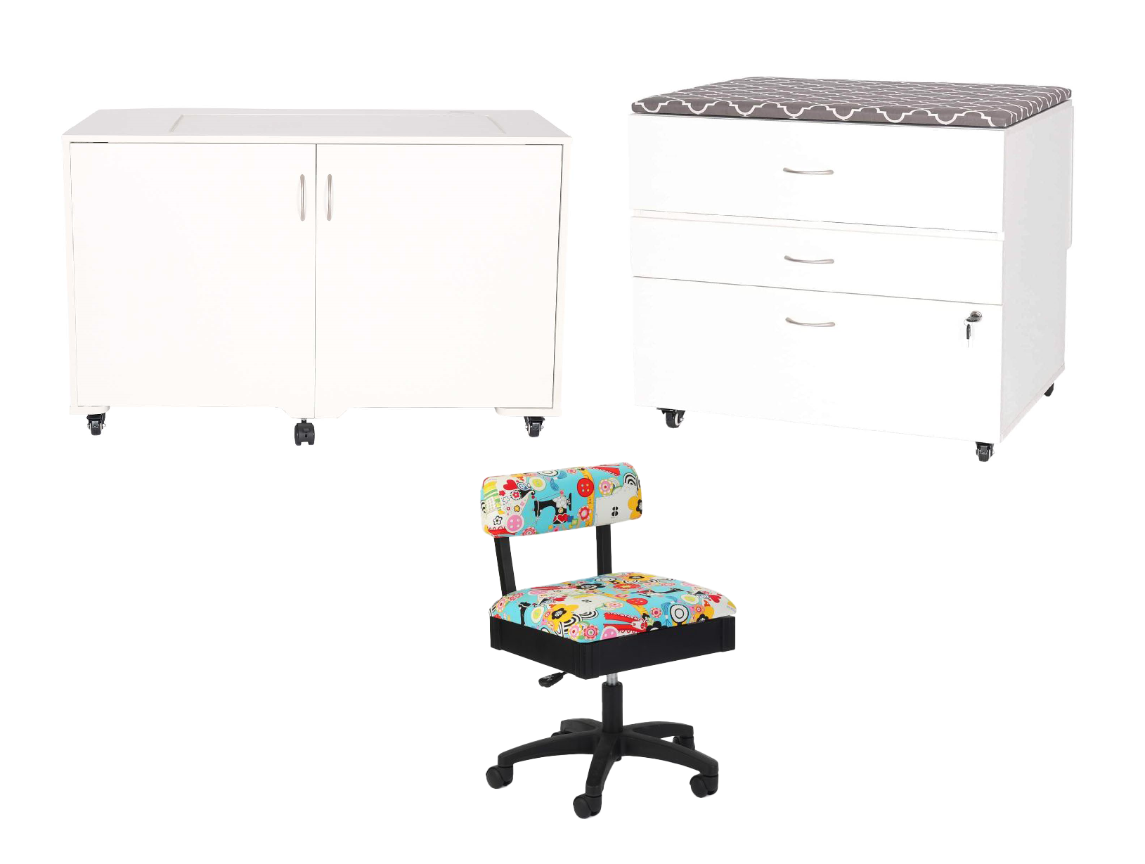 Arrow Sewing MOD XL Hydraulic Cabinet + MOD Embroidery Arm Cabinet Sewing Furniture Bundle